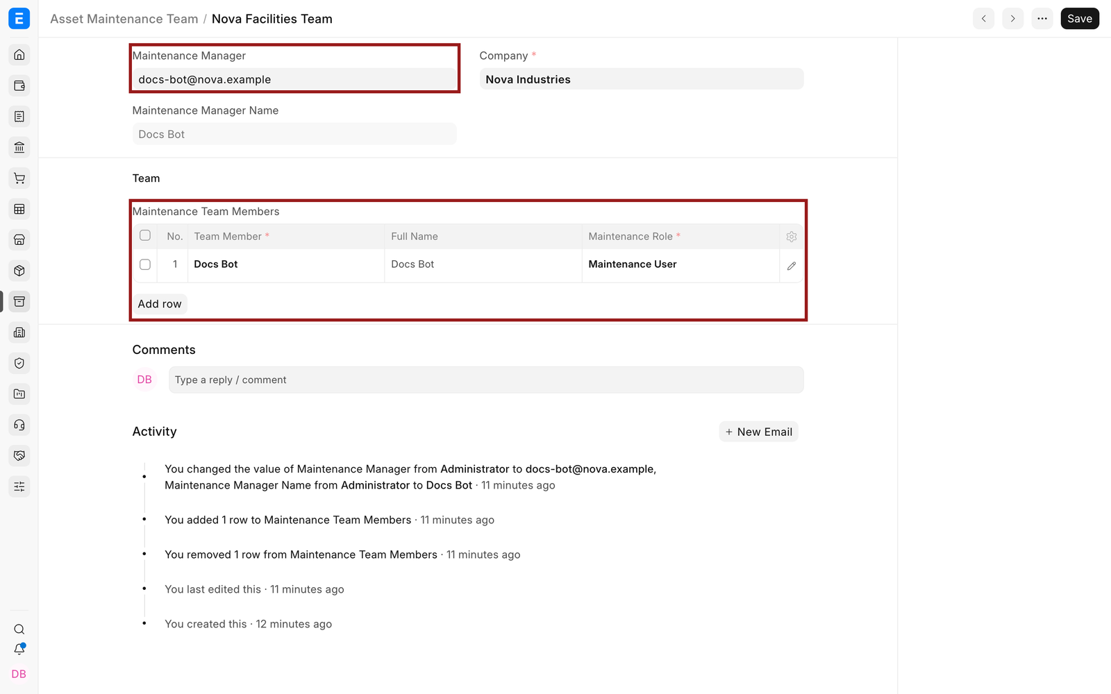 Nova Facilities Team in EnigmaERP Asset Maintenance