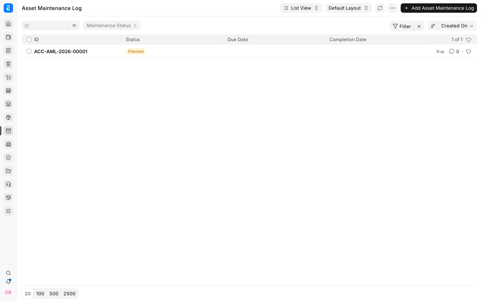 Planned Asset Maintenance Logs in EnigmaERP