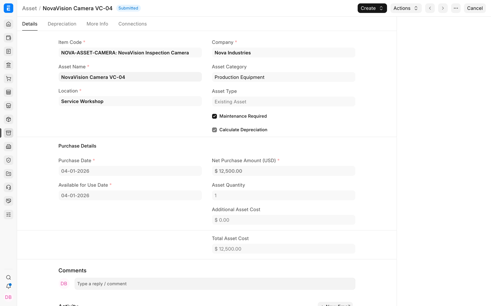 Asset status and scrap Journal Entry fields
