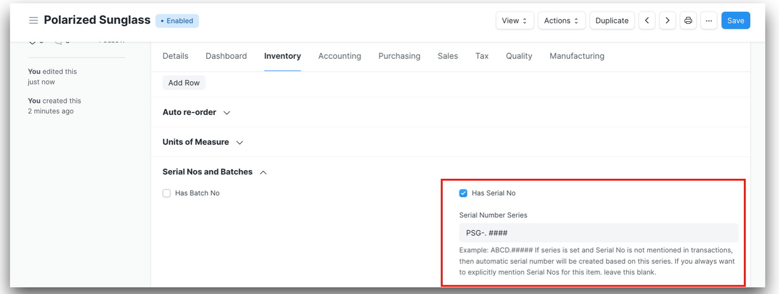 Serial no Configure