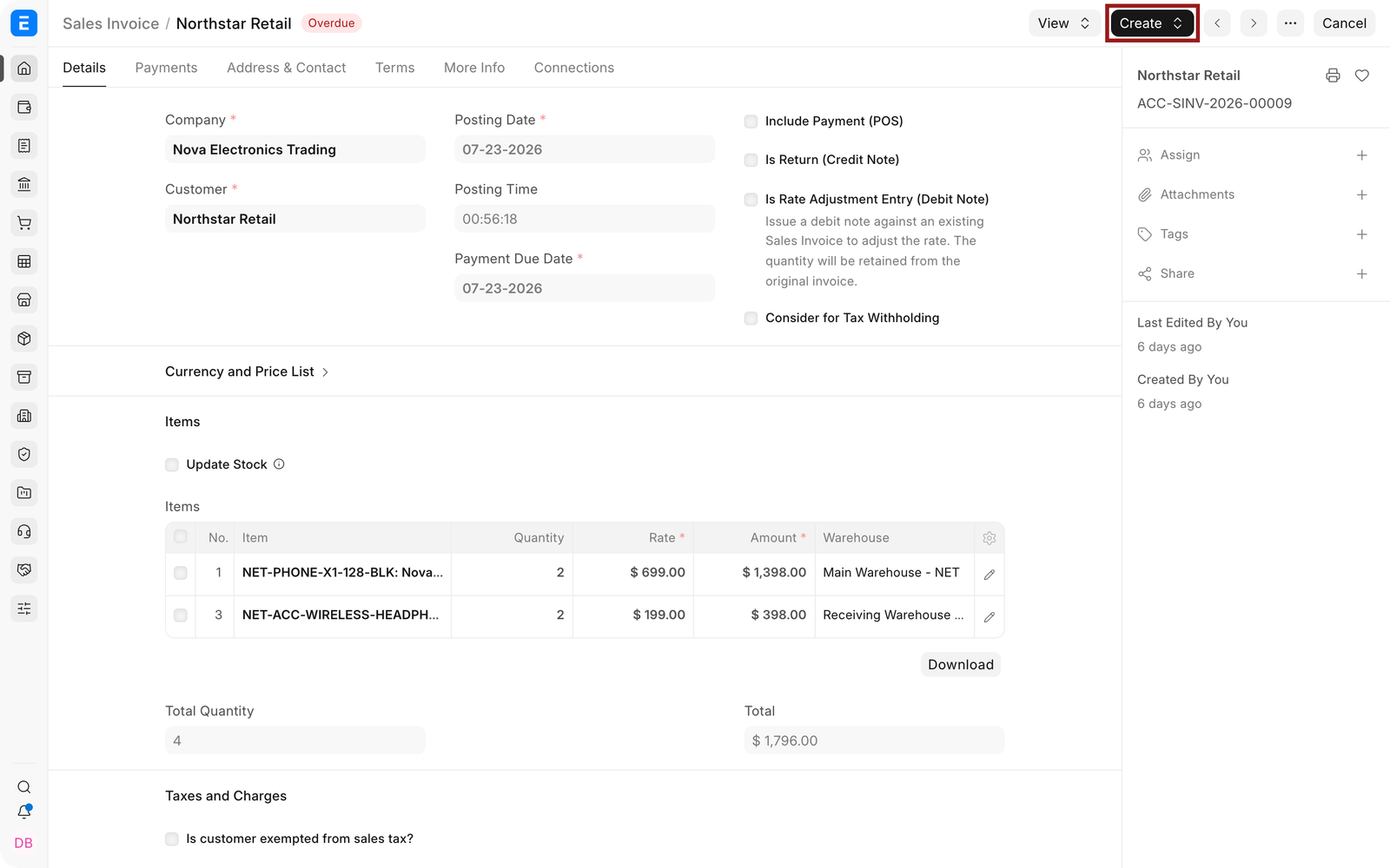 Create a Return or Credit Note from the submitted Sales Invoice