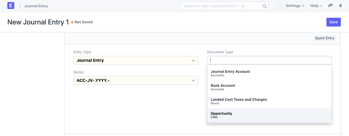 journal Voucher Link Field