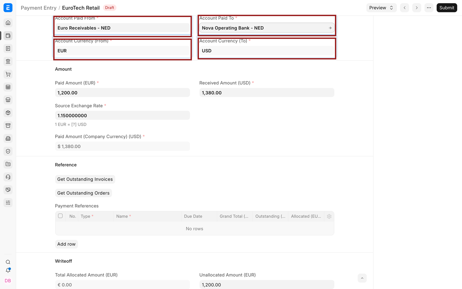 Account currencies in Payment Entry