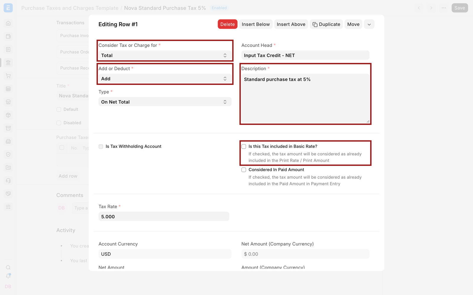 Purchase valuation, add or deduct, description, and inclusive pricing