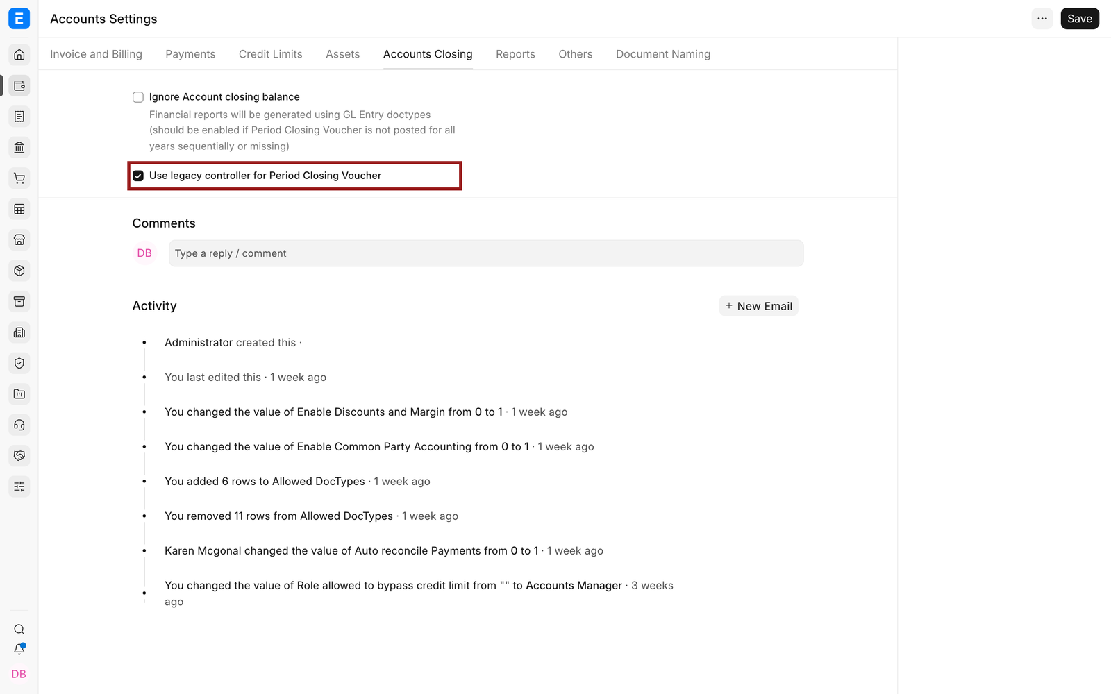 Use legacy controller for Period Closing Voucher in Accounts Settings