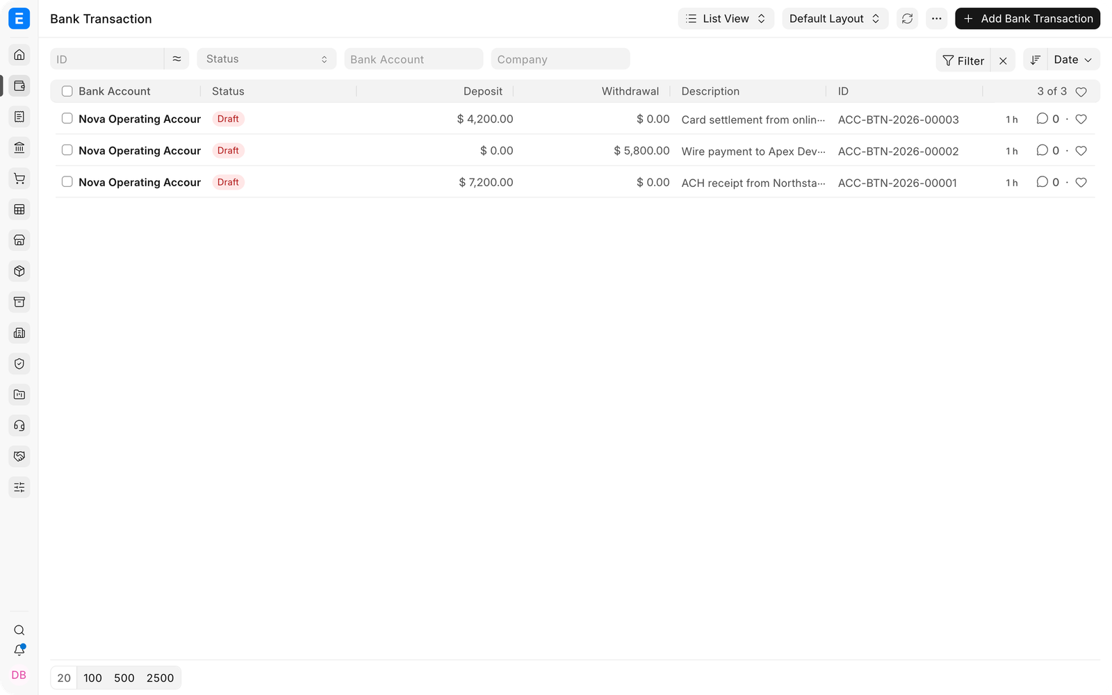 Bank Reconciliation details