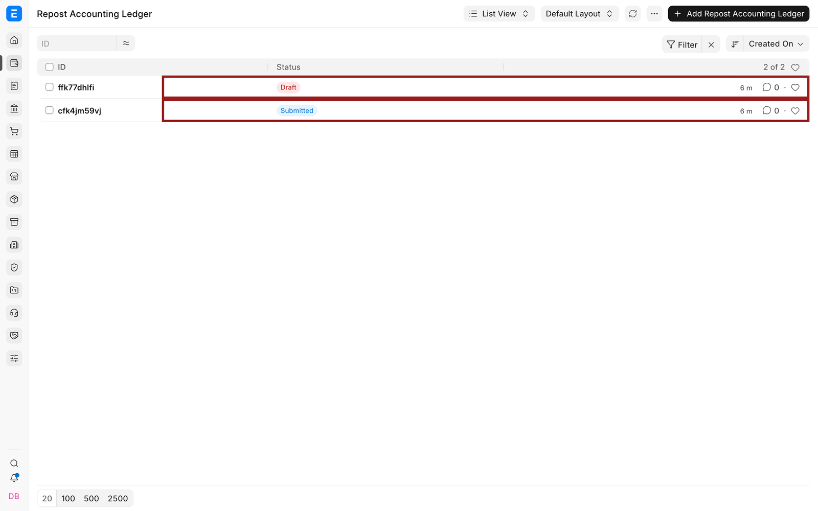 Draft and submitted Repost Accounting Ledger records in EnigmaERP