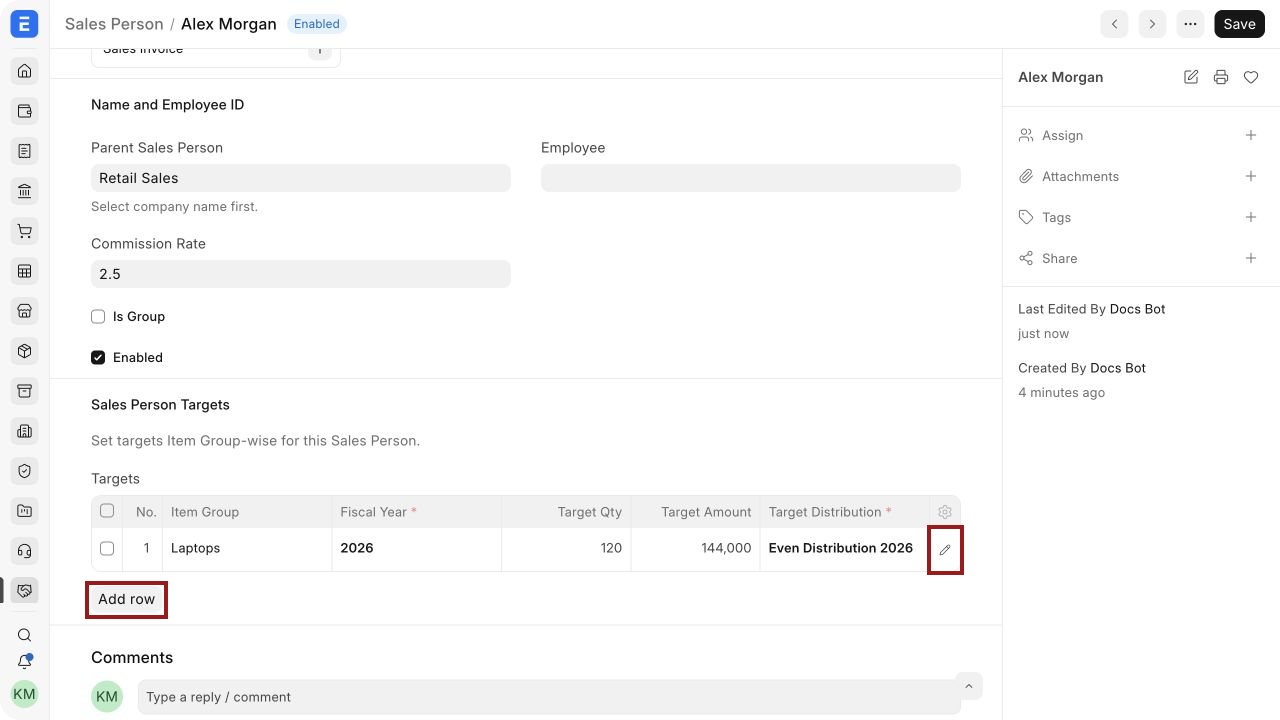 A 2026 laptop target allocated to a Sales Person