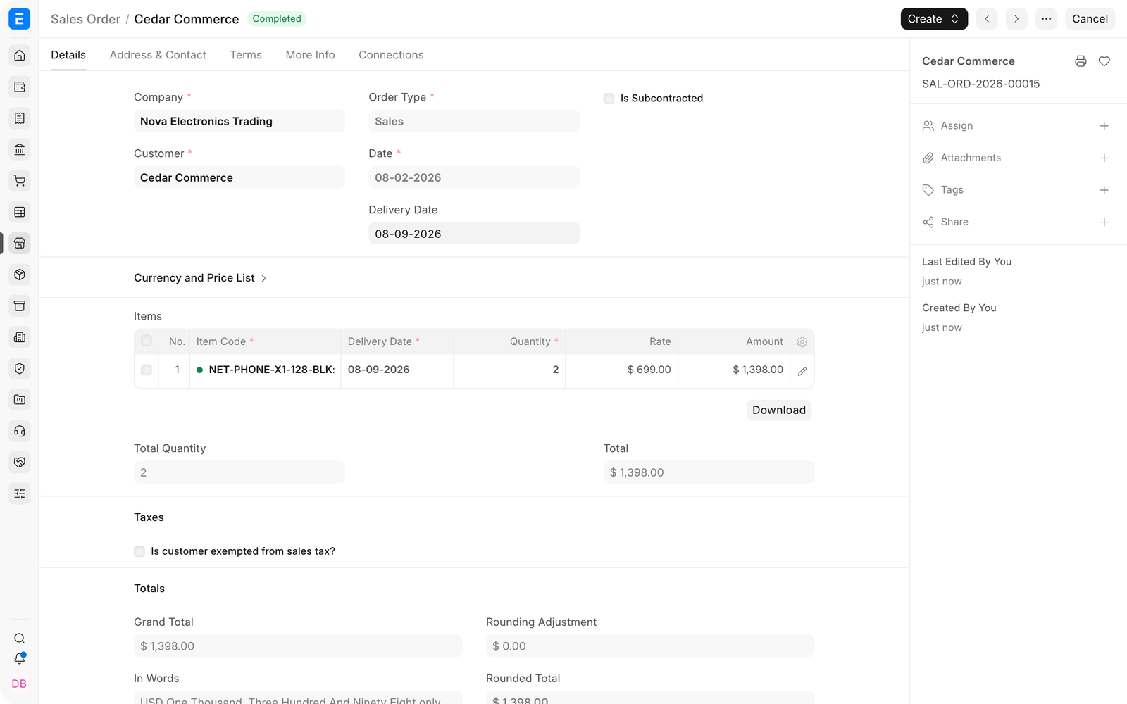 Submitted Sales Order for two finished phones