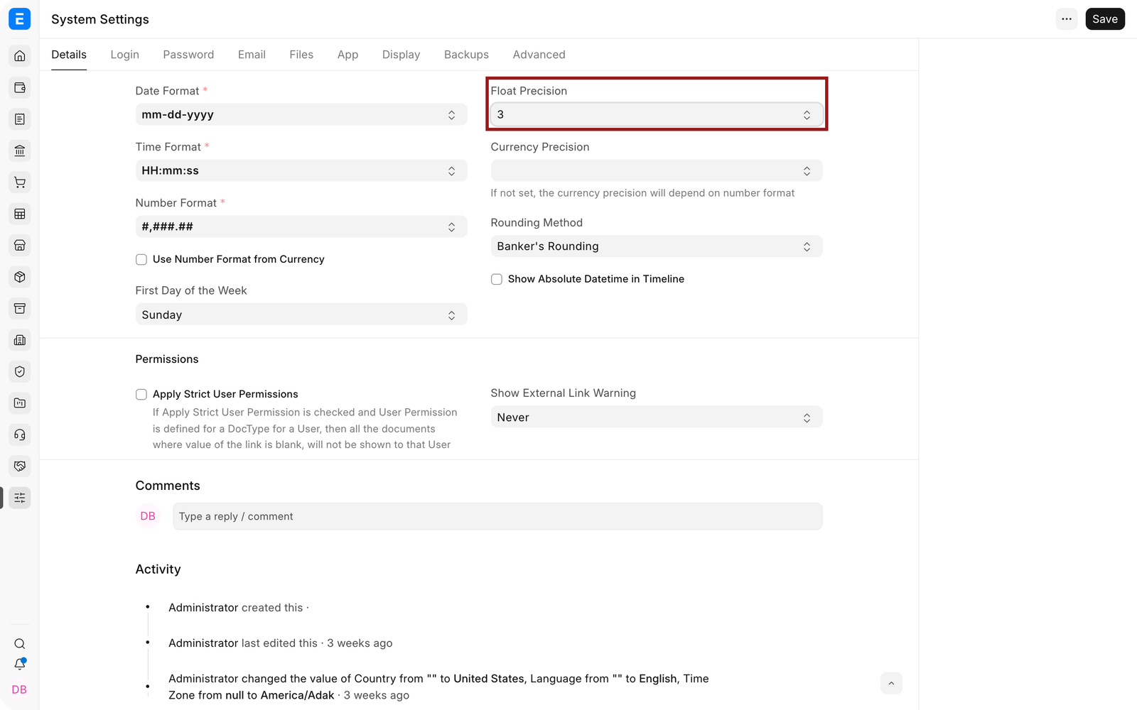 Float and Currency Precision in EnigmaERP System Settings