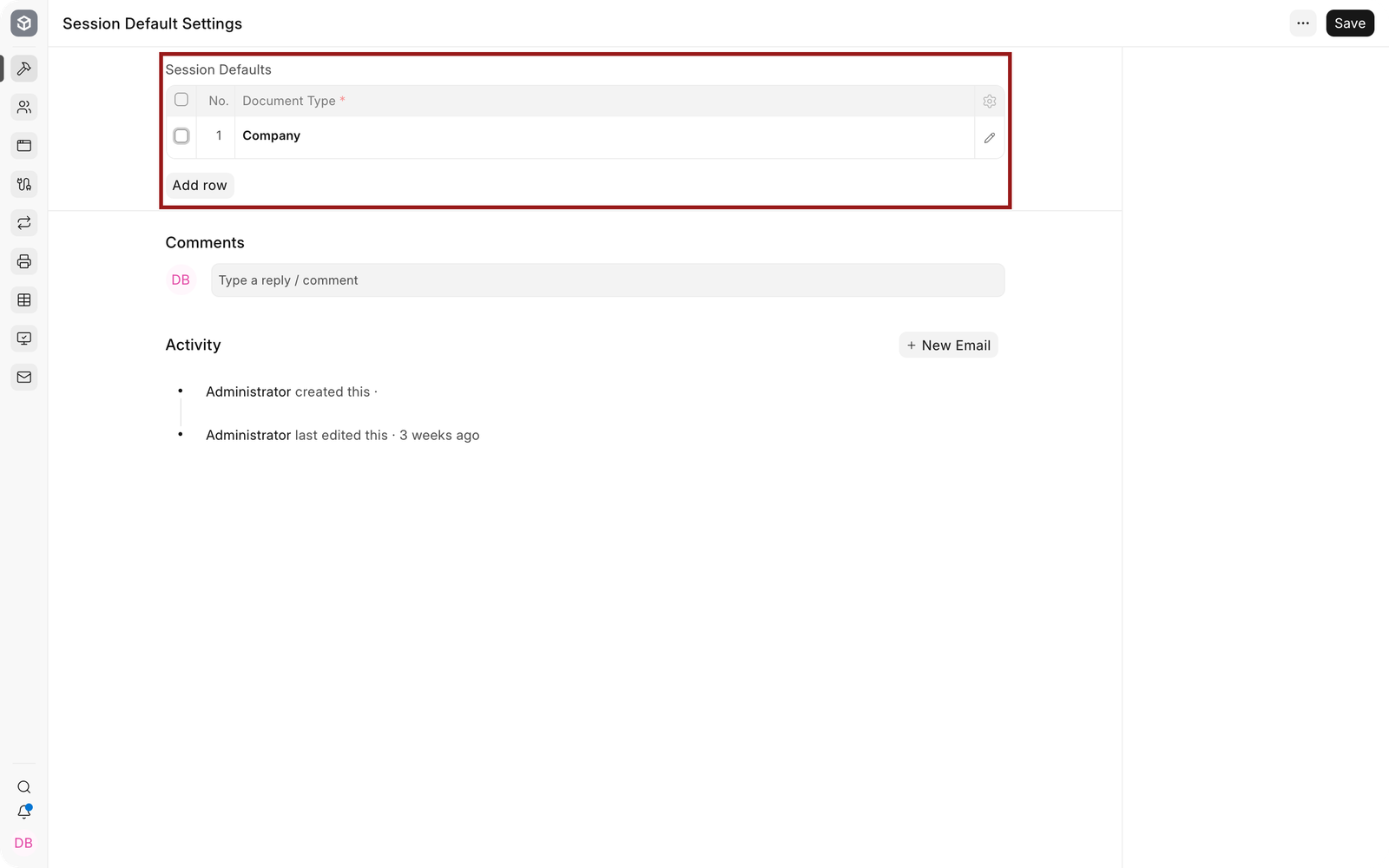 Company configured as an available EnigmaERP Session Default