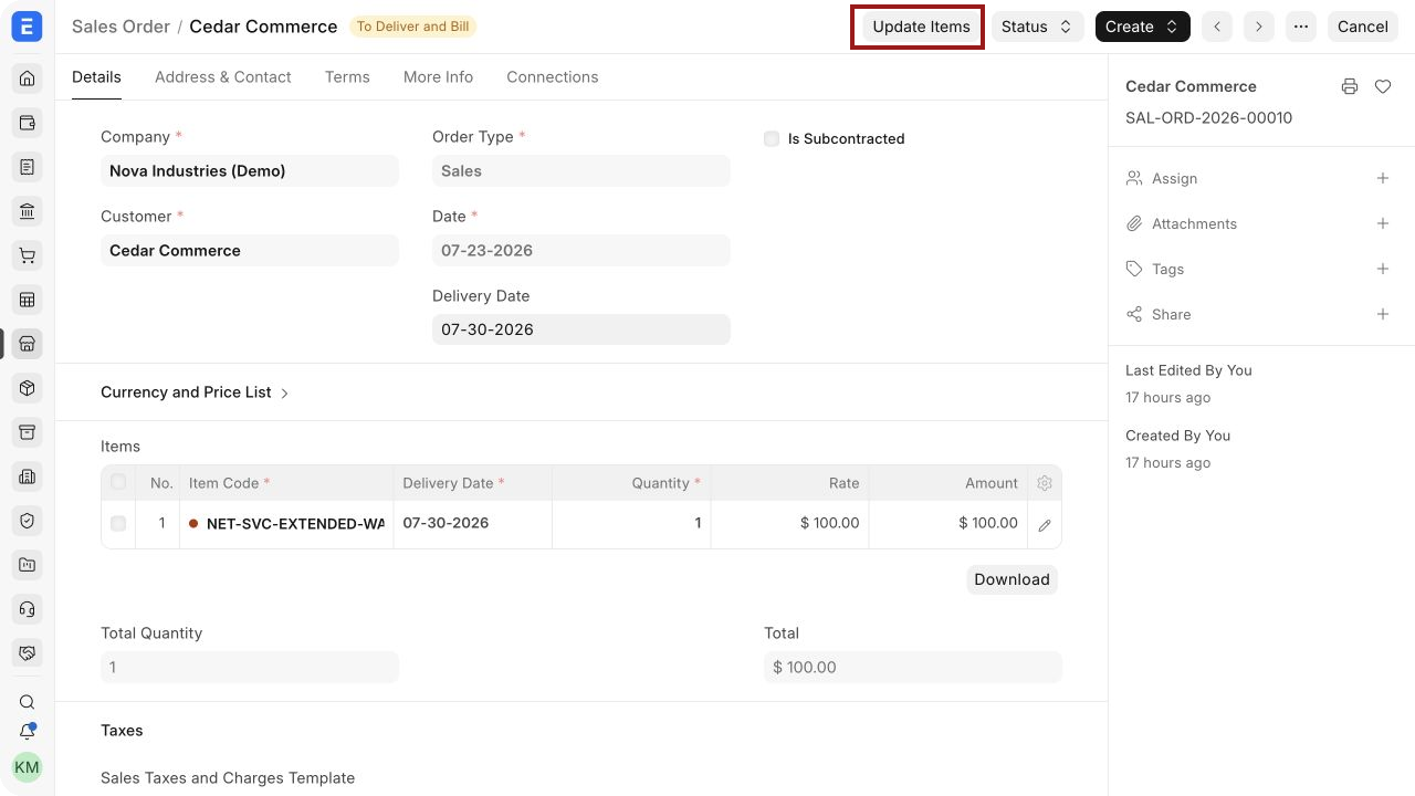 Update Items on a submitted Sales Order